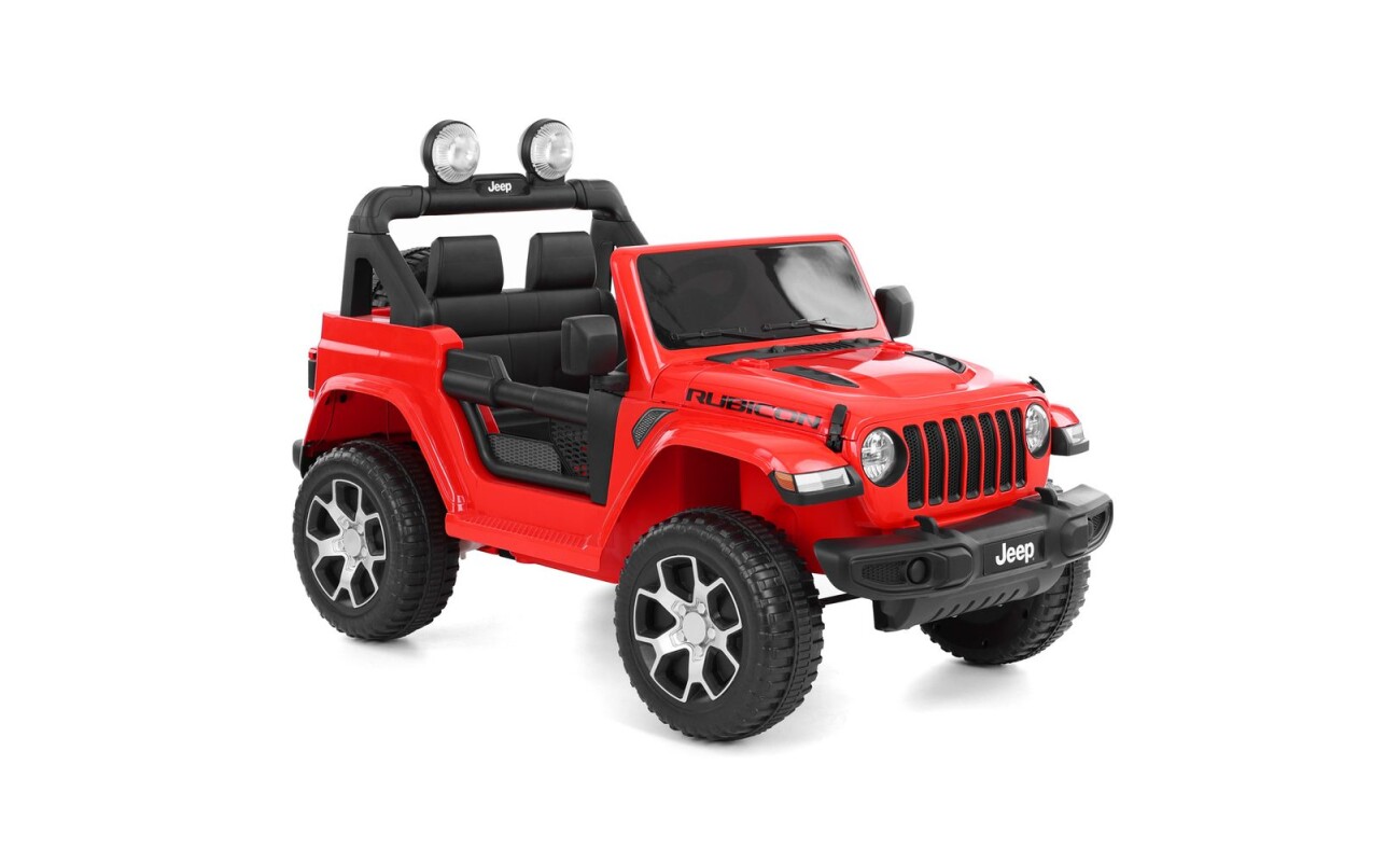Accu car for kids Jeep Wrangler Rubicon. Recommended age 3 - 8 years. Maximum weight capacity 35 kg. Battery 12 V/10 Ah /. Electric engine 2 x 35 W. Sound and light effects