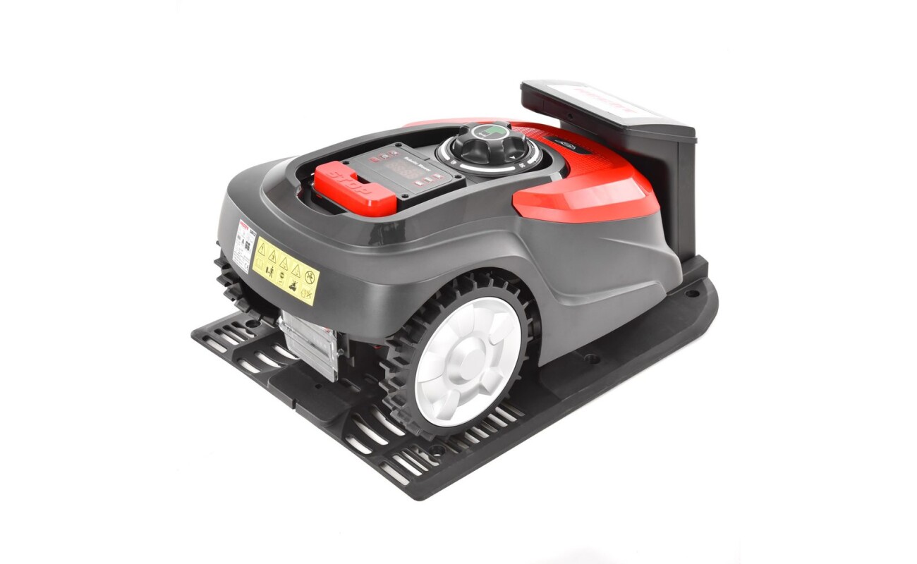 voltage 20 V. Battery capacity 5 Ah. Recommended mowing area up to 1200 m2. Bluetooth applications Android
