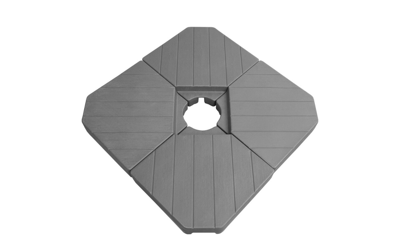 Base for the parasol. 4 pcs (ã = 50×50×6 cm) fillable with water or sand. Max. weight 4 x 26 kg. Suitable for HECHT SANDY I.