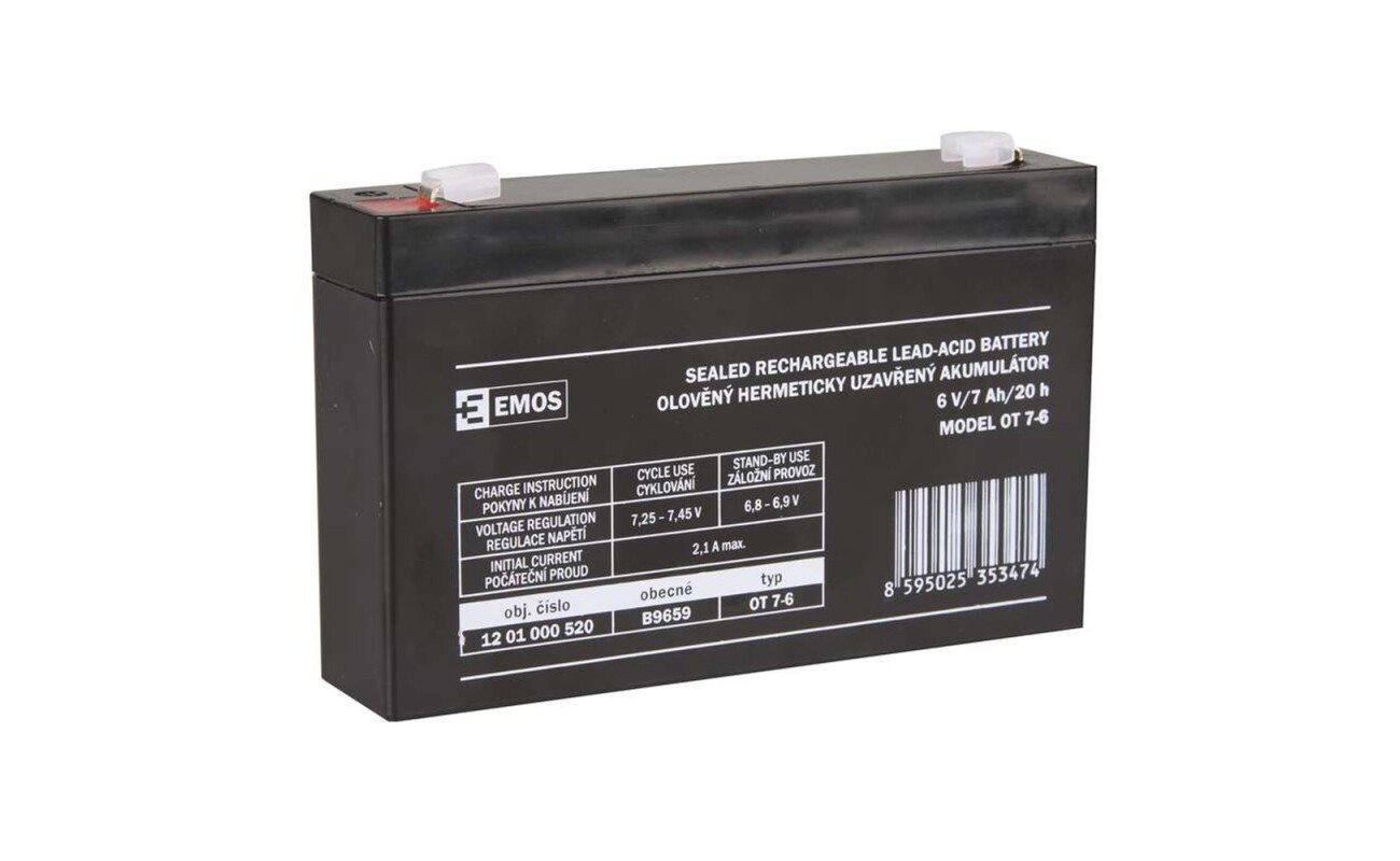 Maintenance-free lead acid battery for cars. Voltage 6 V