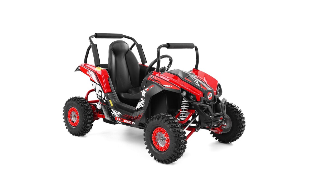 The HECHT 54849 RED battery-powered buggy with 6" wheels and powerful 48V/12Ah battery is ideal for youth. With a maximum speed of 22 km/h