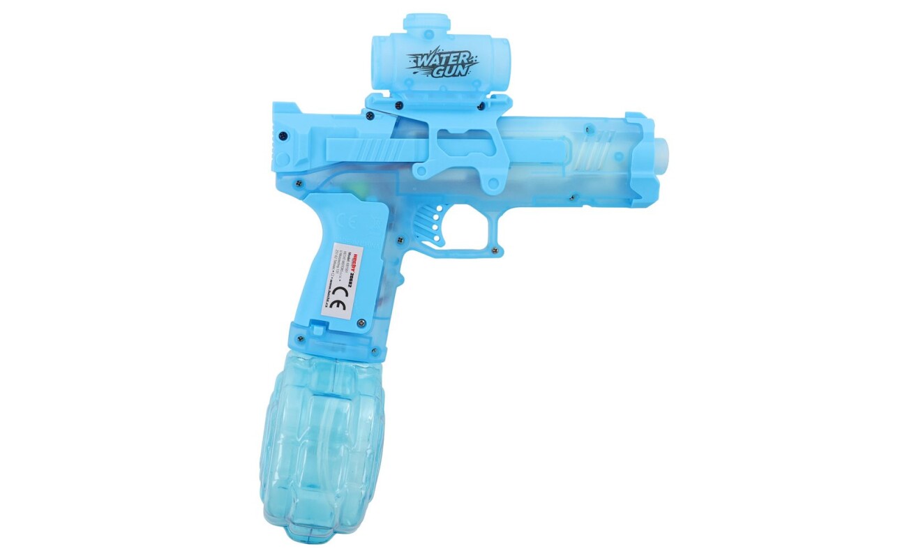 Battery-powered water spray gun. Range up to 9 m.