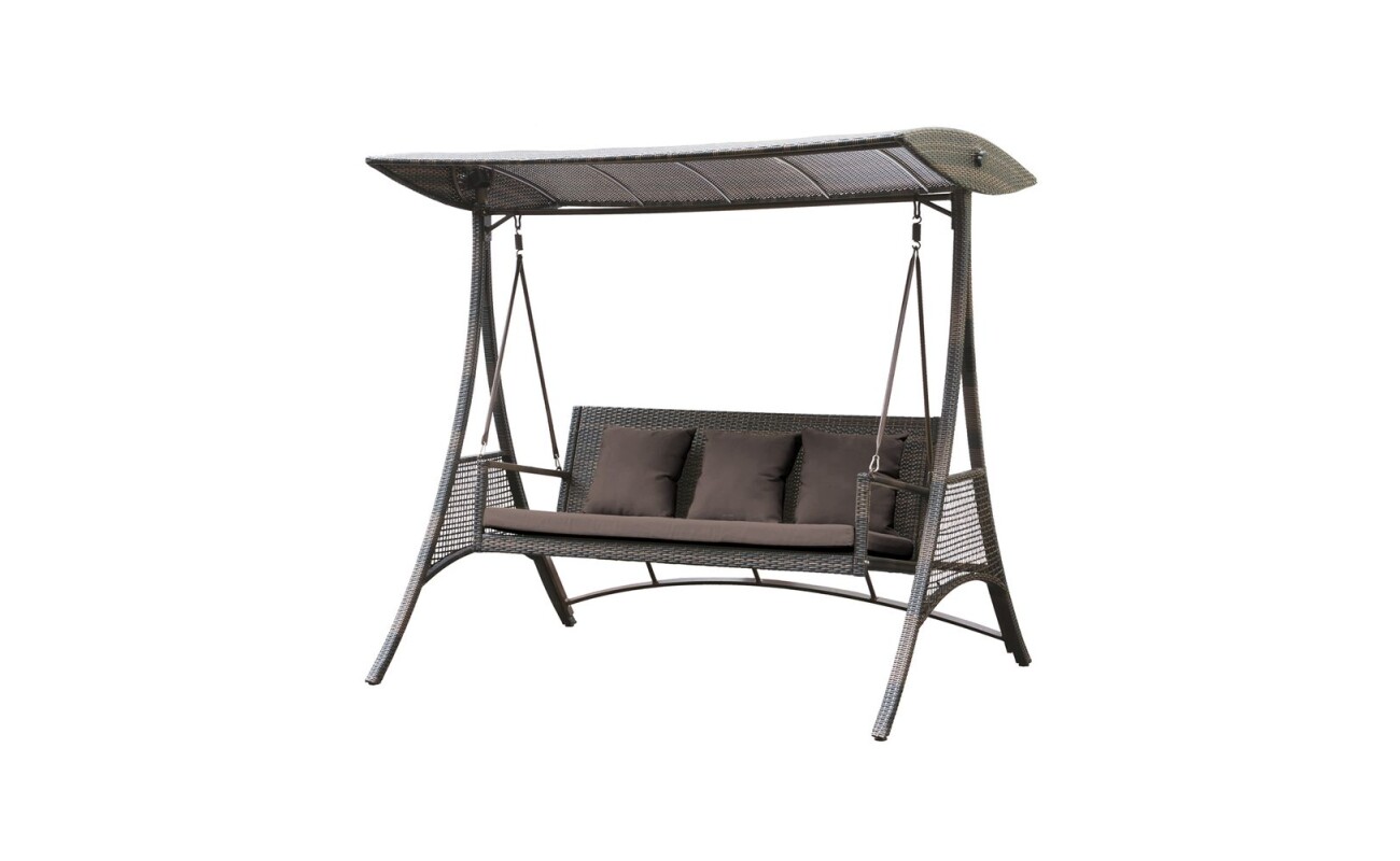 Garden bench swing with steel structure. Load capacity 240 kg. Dimensions: 210 x 129 x 195 Robust three-seater garden bench with a roof