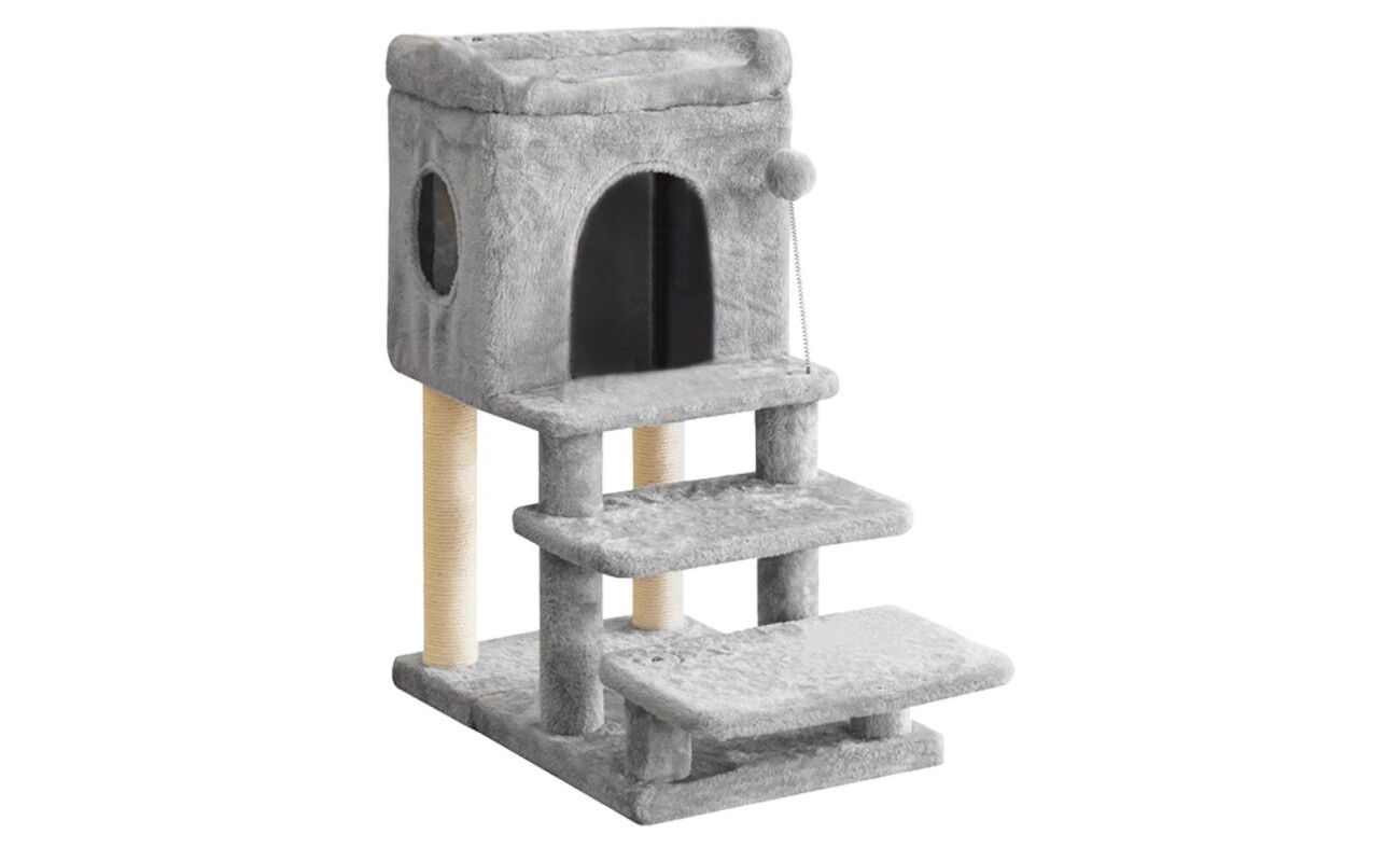 Elegant scratching post with resting area and hideout house