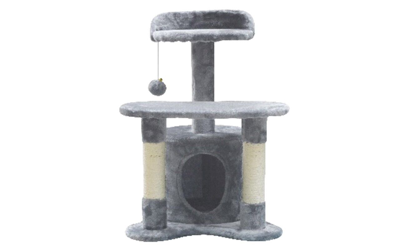 Compact scratching post with climbing levels and toy. Height 65 cm.