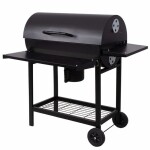 <p>Robust metal structure. Black refractory color. Large storage areas. Transport wheels. Height 102 cm