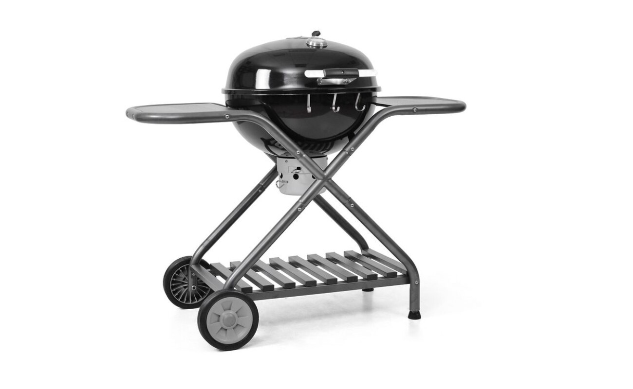 Stainless steel grill with top cover. Adjustable charcoal grill