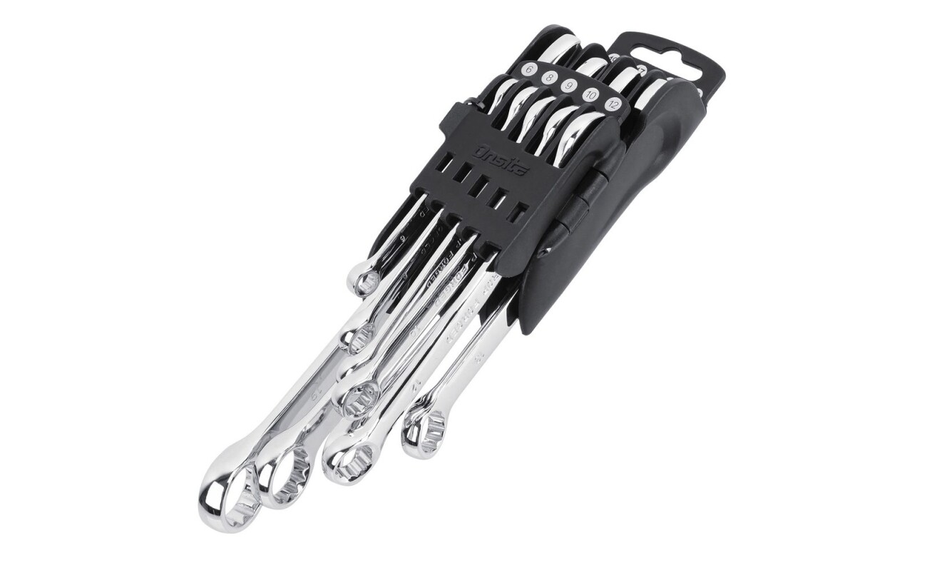 Set of 9 combination spanners in the most commonly used sizes from 6 to 19 mm