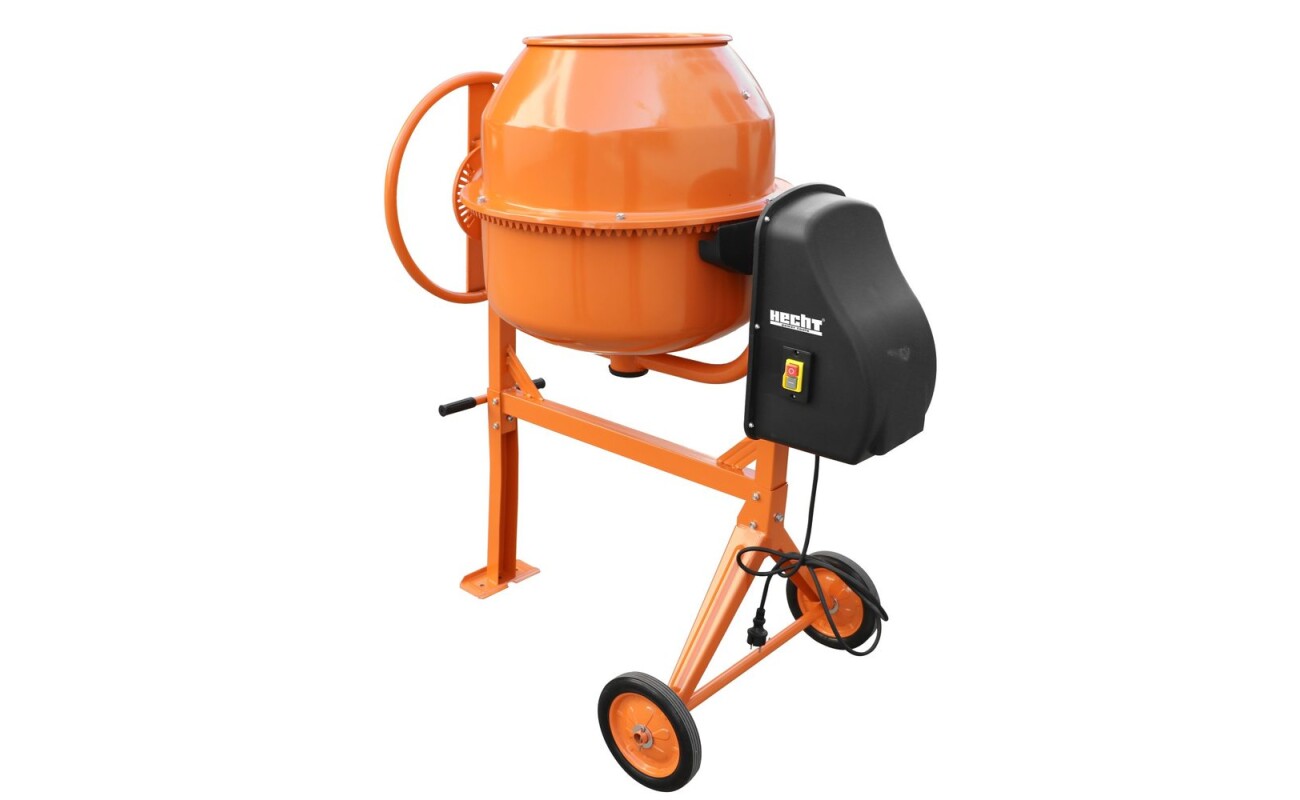 Construction mixer. Power input 850 W. Volume 180 Litres. Rubber wheels. Weight 55