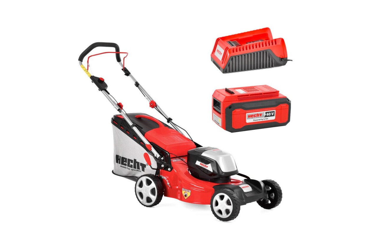 Cordless lawn mower with 41cm cutting width. 40V voltage. 50-litre grass box capacity. Operating time per charge up to 60 minutes