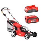 <p>Cordless lawn mower with 41cm cutting width. 40V voltage. 50-litre grass box capacity. Operating time per charge up to 60 minutes