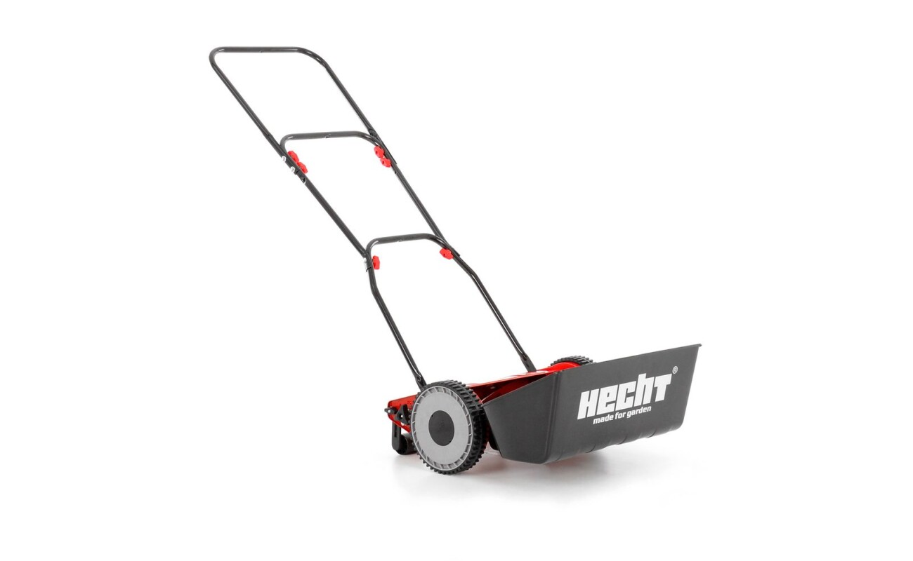 Manual lawn mower. Height of cut 10-36 mm. Grass box capacity 15 litres. 30 cm width of cut. Weight 7