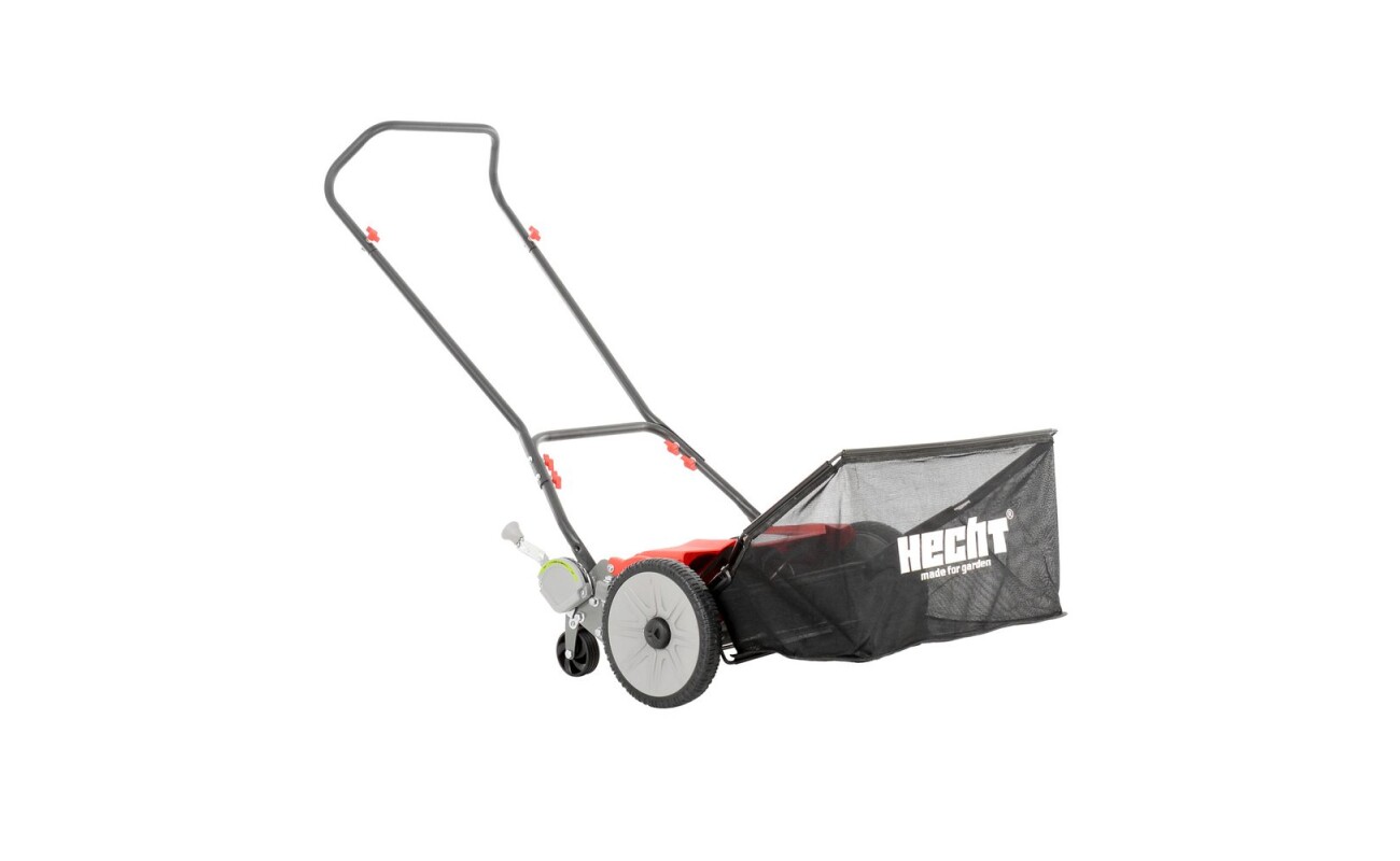 Manual lawn mower. Easy to push. Height of cut 24-75 mm. Grass box capacity 50 litres. 46 cm width of cut. Weight 17
