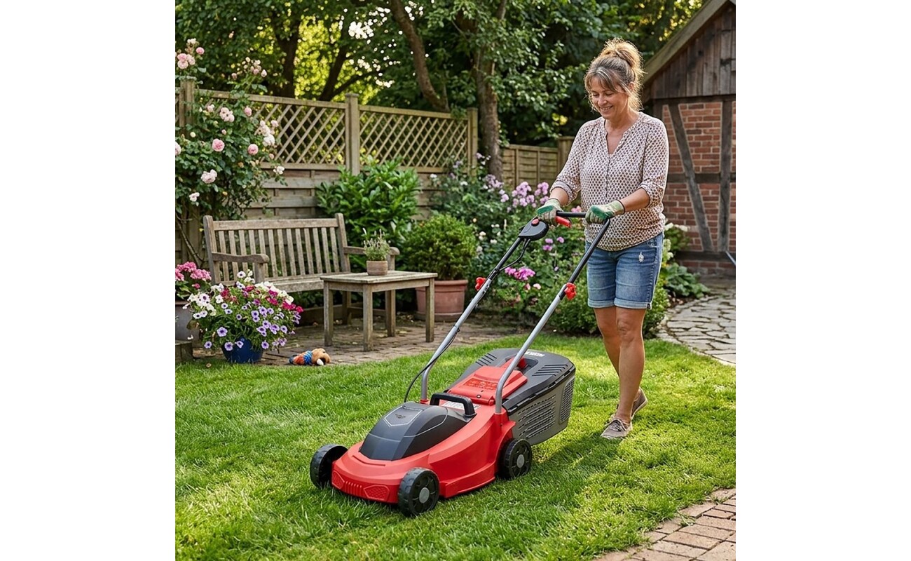 compact and easy-to-operate electric mower that is an ideal choice for regular maintenance of small to medium-sized gardens. Thanks to its low weight and excellent manoeuvrability