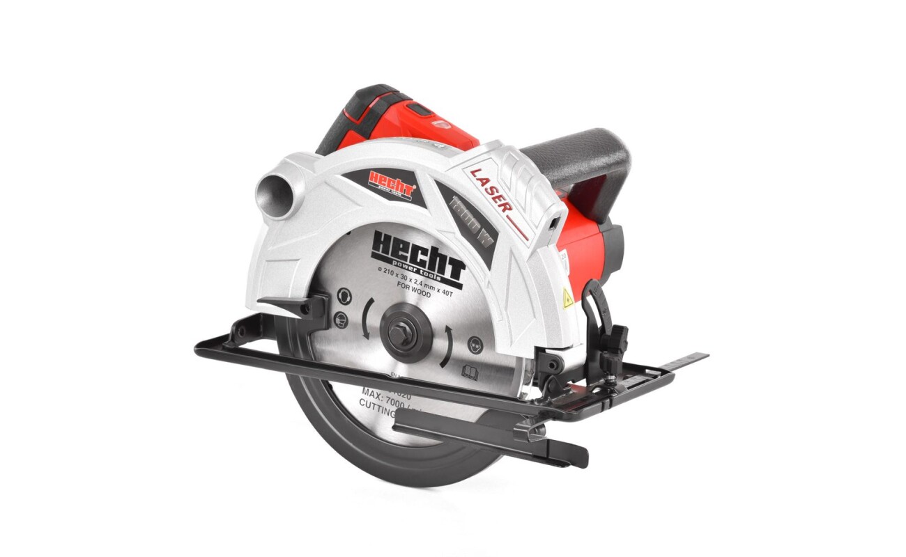 Hand-held electric circular saw. Power consumption 1800 W with laser