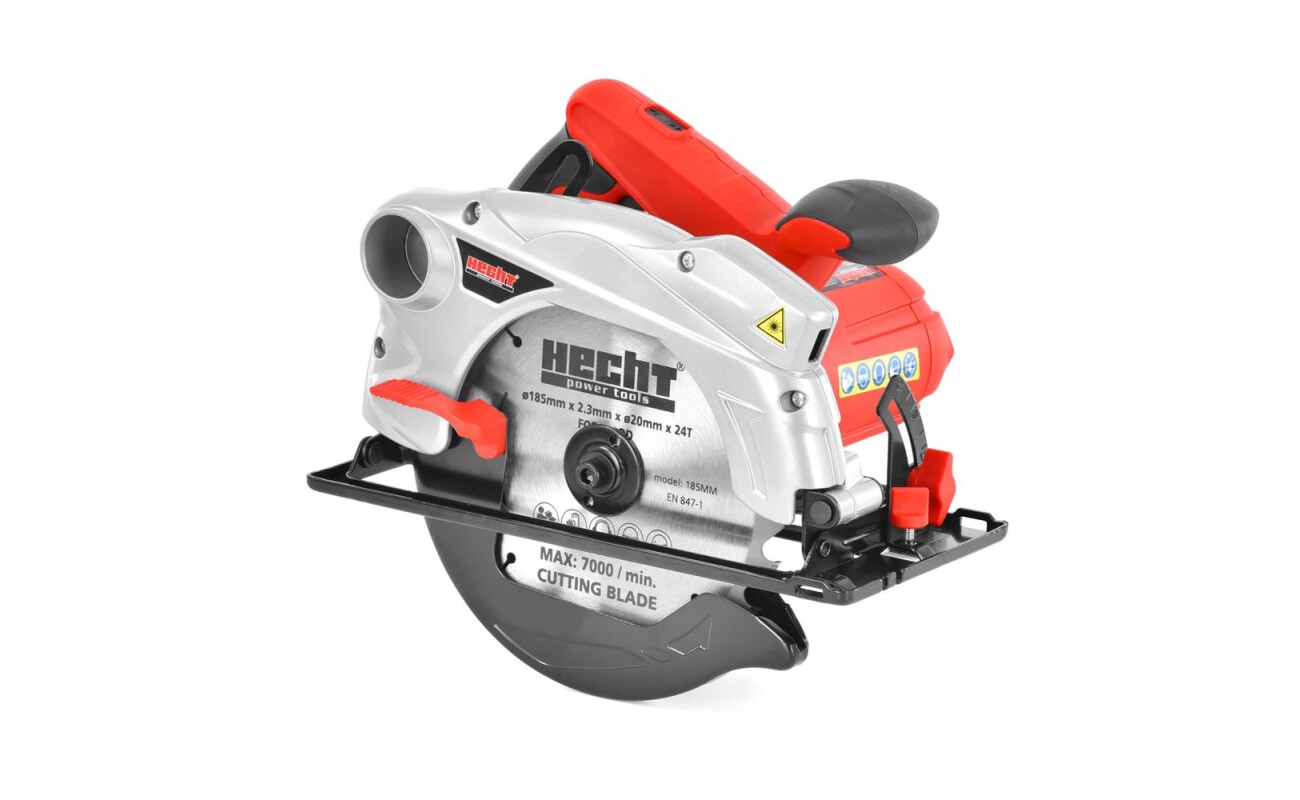 Hand-held electric circular saw with laser. Power consumption 1500 W. Blade diameter 185 mm. Cutting depth 63 mm.