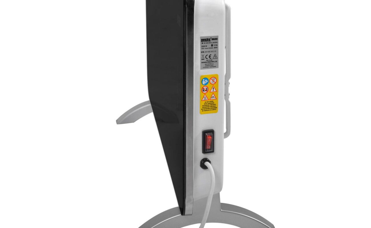 thermostat and remote control. Power supply from a standard 230V / 50Hz socket. Power consumption 2000 W. Wall mounting possible.