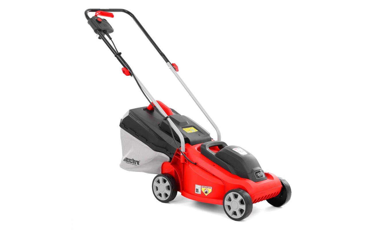 Rotary electric lawn mower with plastic chassis and engine input 1200 W. Width of cut 33 cm. Recommended cutting area 400 m2. The cutting height is set centrally. Height of cut 20-60 mm.  