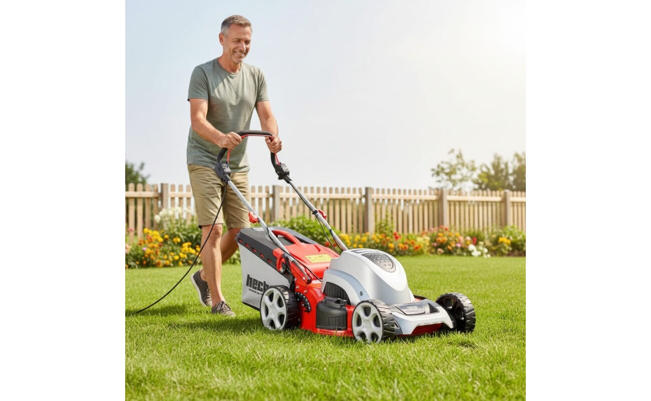 equipped with ball bearings. Power input 1800 W&nbsp;and working width 46 cm. Suitable for areas of up to 1000 m2.