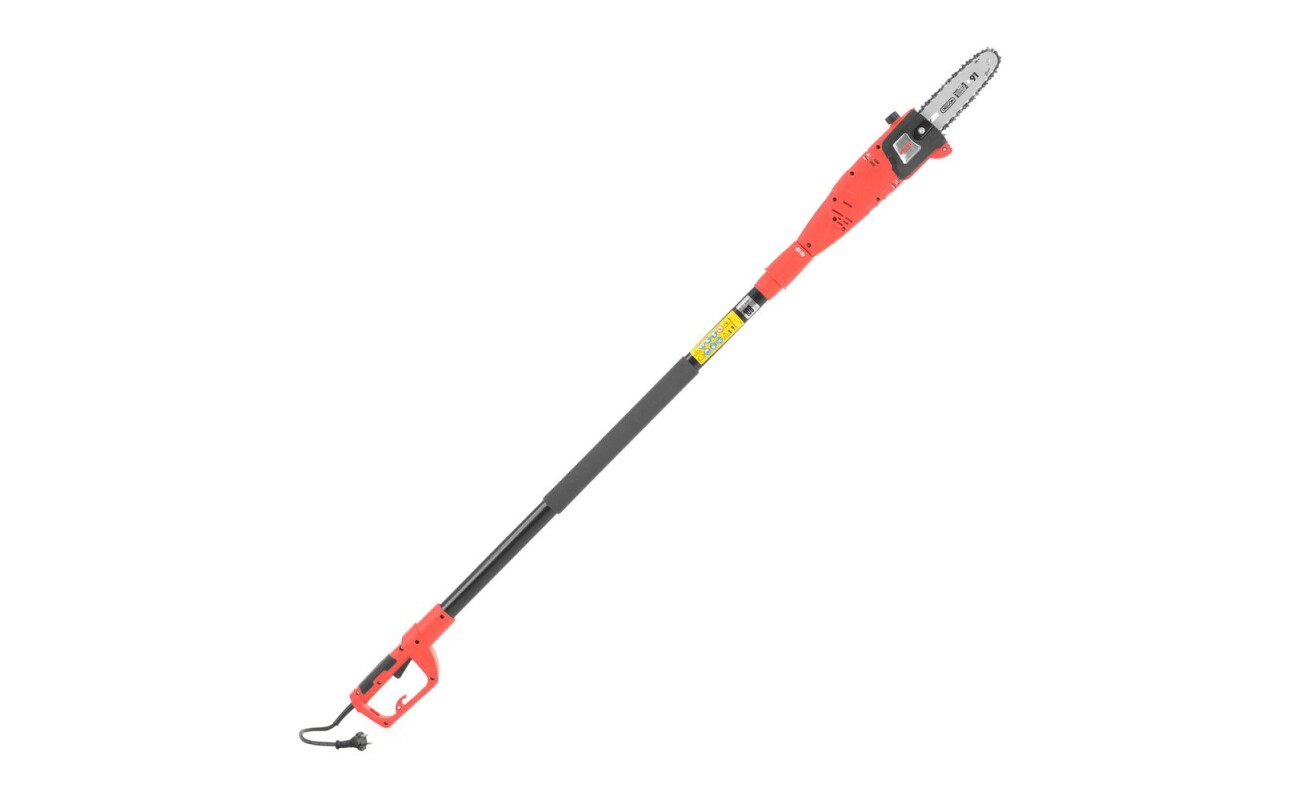 Electric powered prunning saw with telescopic (+ 95 cm) handle.