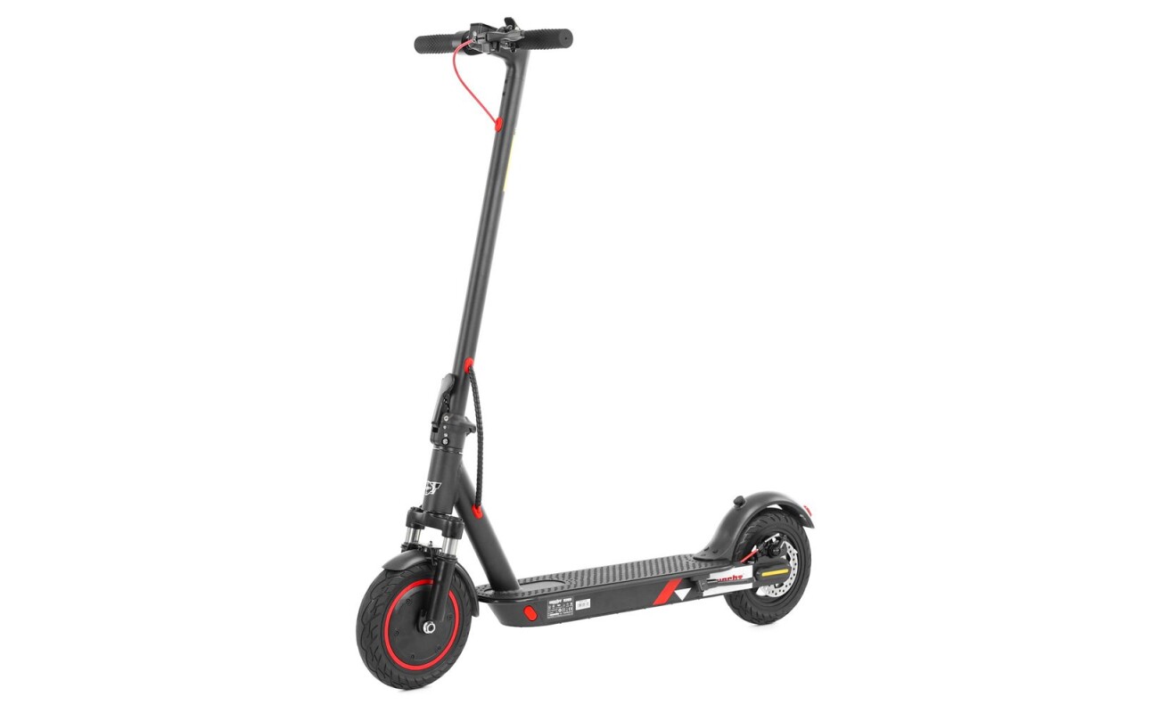 Electric scooter with a range of up to 35 km. Maximum speed 25 km/h. Load capacity 120 kg. Battery 36 V / 10.4 Ah / 400 W.