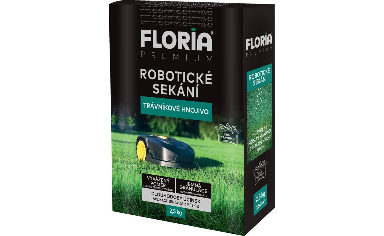 FLORIA PREMIUM Lawn Fertiliser for Robotic Mowing is a long-acting combined chloride-free fertiliser with a rich source of magnesium