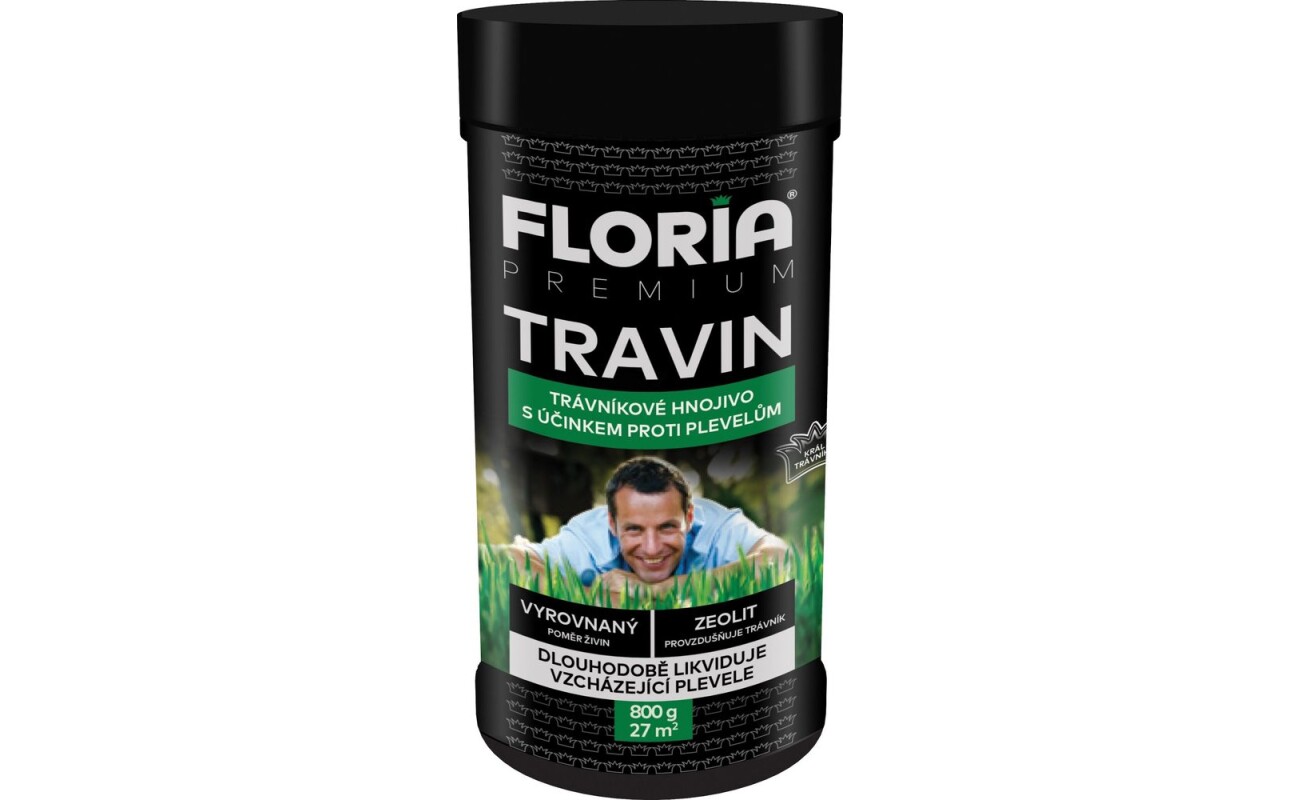 TRAVIN lawn fertiliser with weed control effect.