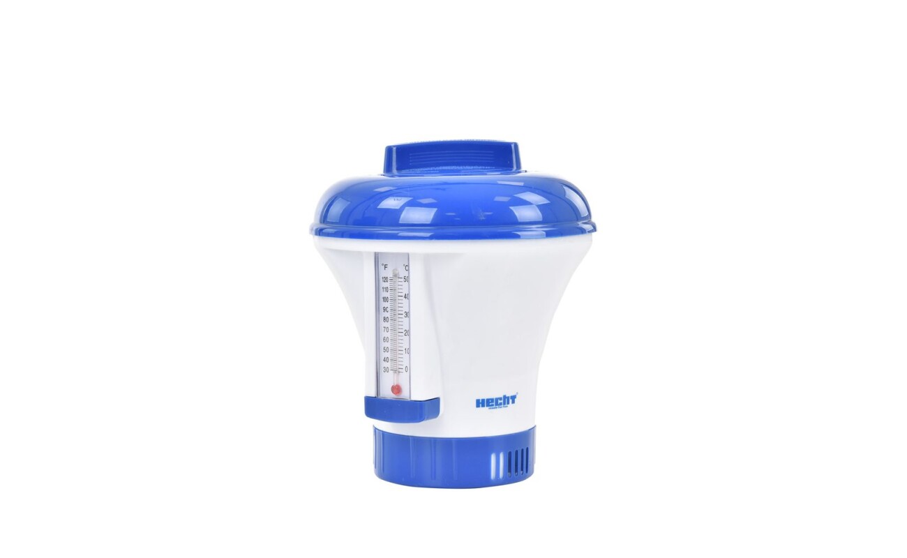 Floating tablet dispenser for swimming pools for tablets 20g / 200g with a thermometer.