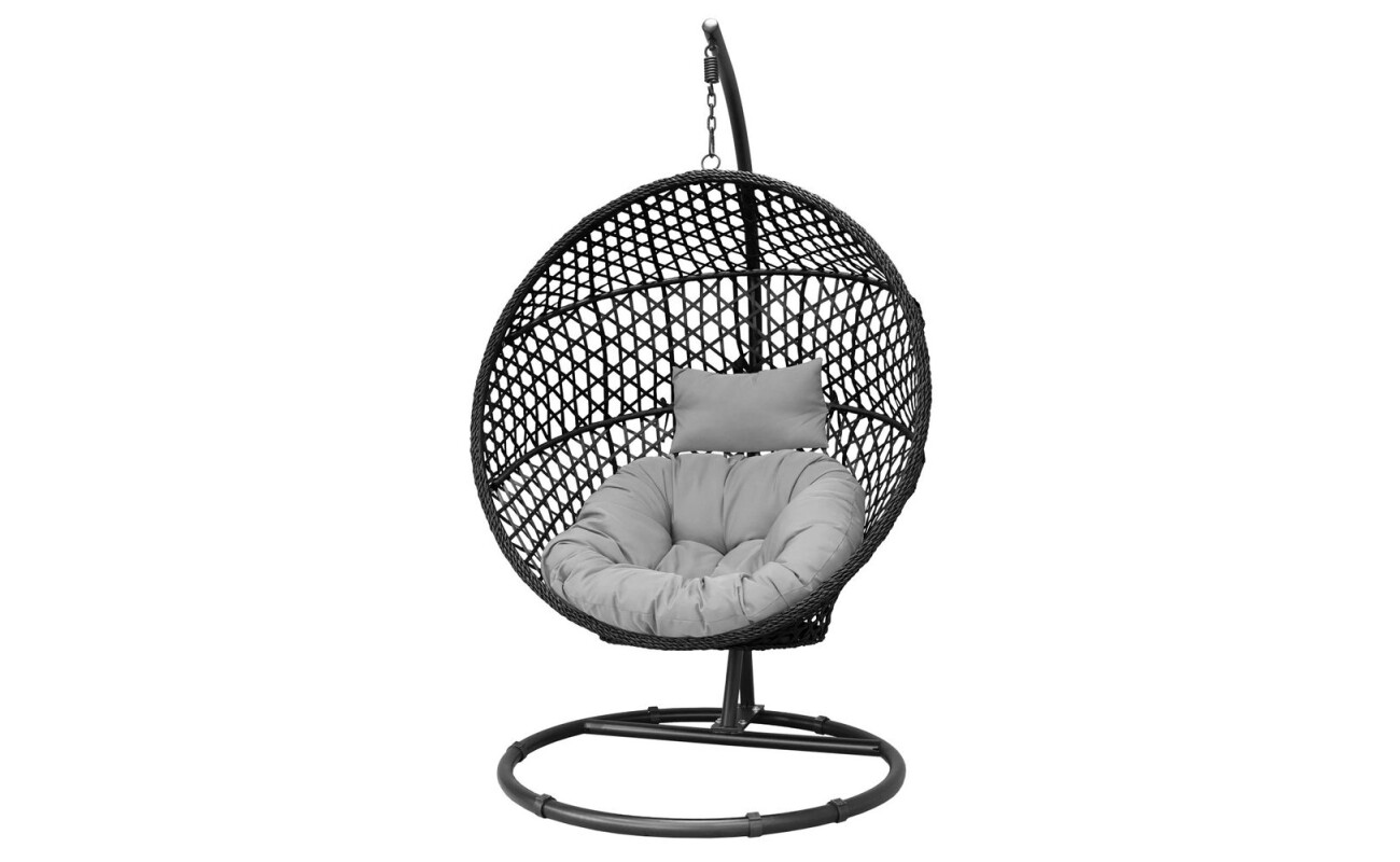 Garden folding rocking chair HECHT VICKY BLACK with a solid steel frame and artificial rattan seat. Seat with 18 cm thickness and UV protection. Max load 120 kg.