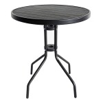 <p>HECHT RIVA garden table measuring Ø 60 × 70 cm with metal frame and plastic tabletop with wood-like appearance.</p>
