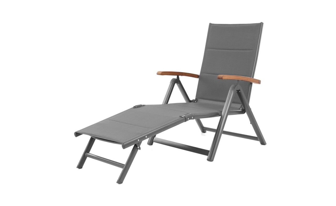 Luxury garden lounger with acacia wood elements and aluminium frame. Ideal for outdoor and indoor use.