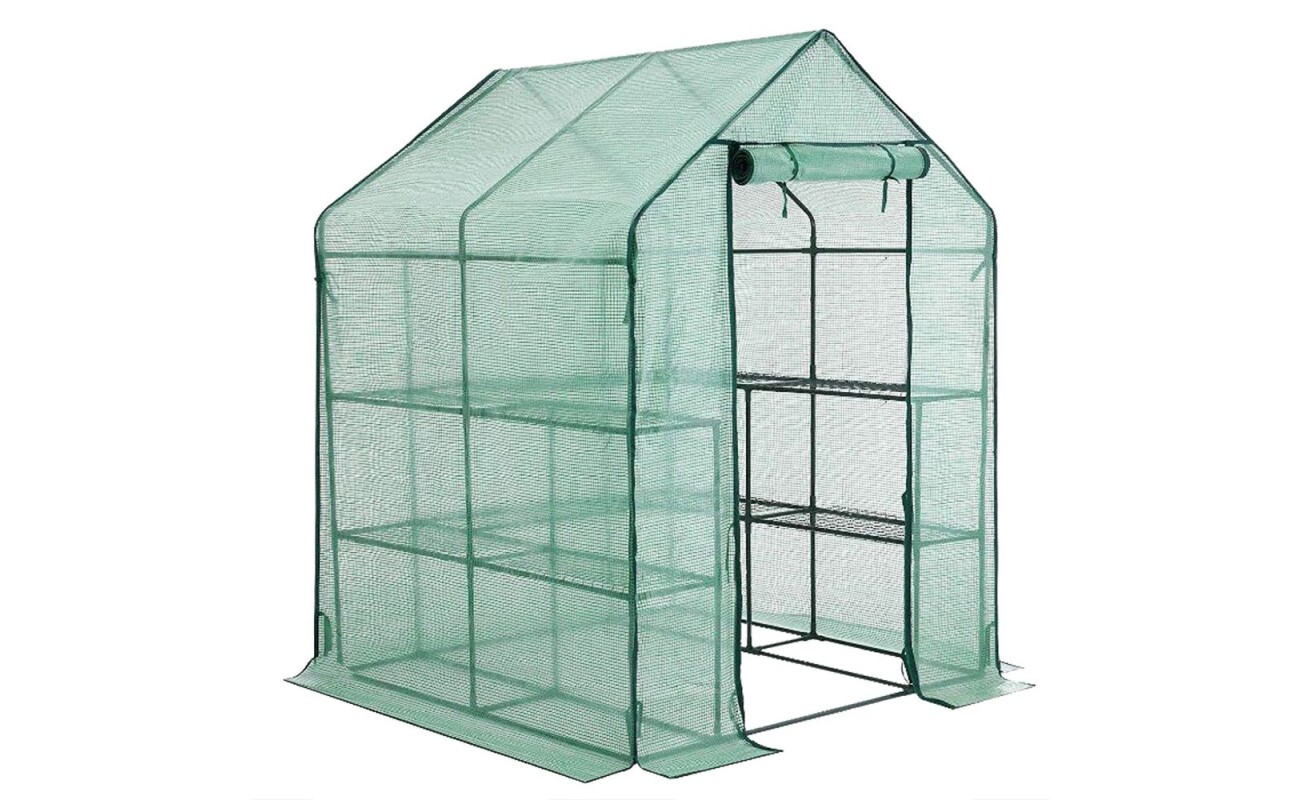Garden folio with dimensions: 140 x 140 x 200 cm. Spacious foliar with light and durable aluminium frame and shelves. High-quality PE foil casing