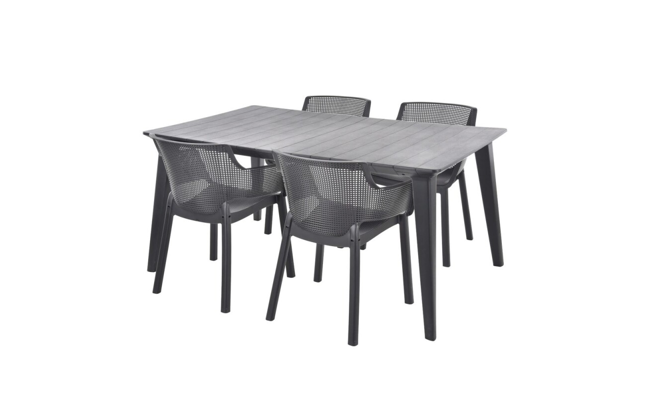 Very practical garden furniture set consisting of four chairs and one table.