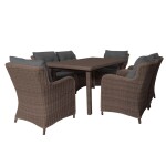 <p>Luxury garden set of six armchairs and table with tempered glass made of artificial rattan. Including padding. Suitable for use in damp environments.</p>