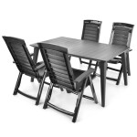 <p>Practical set of garden furniture consisting of four adjustable chairs and one table.</p>