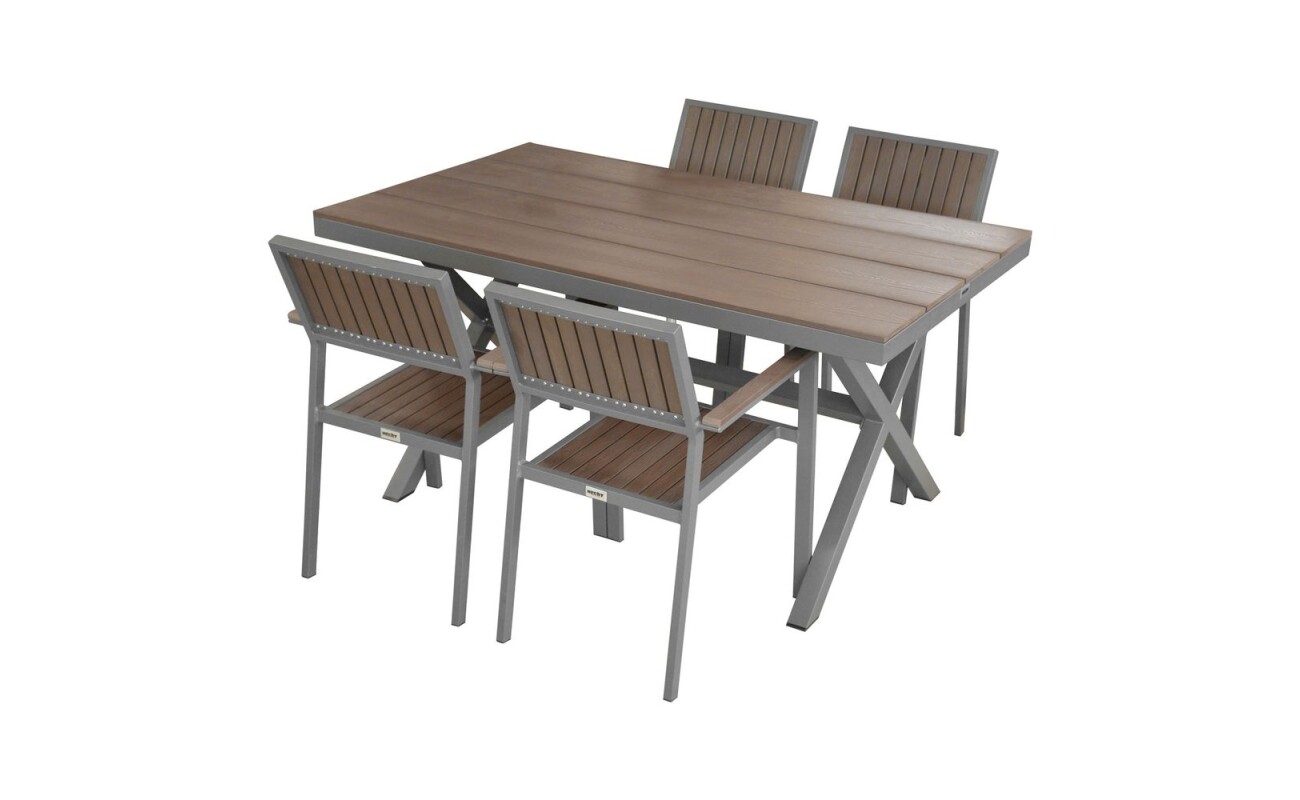 Luxurious set of four chairs and one table made of aluminium profiles with comaxite finish. The surface of the table