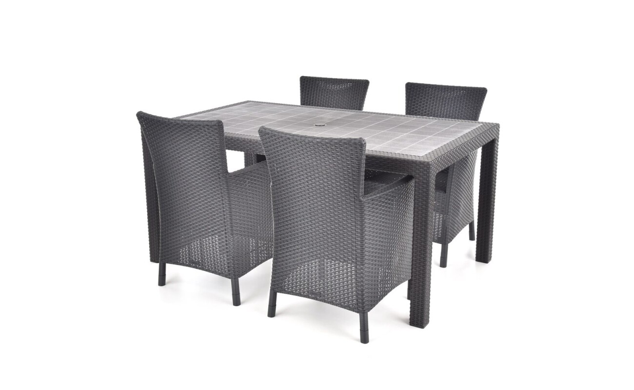 Garden furniture set consisting of four chairs and one table. Made of very durable plastic