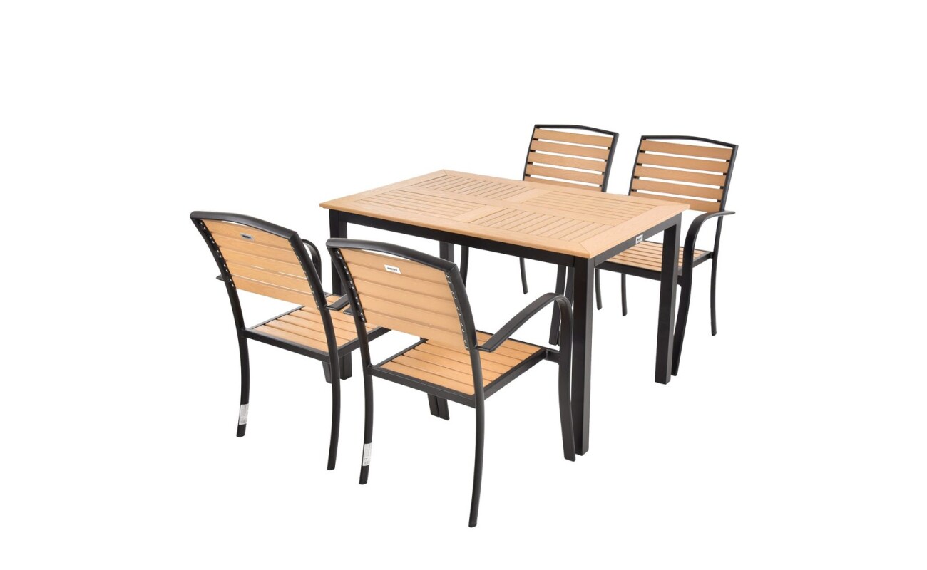 Luxurious set of four chairs and one table made of aluminum profiles with Komaxit finish. The surface of the table