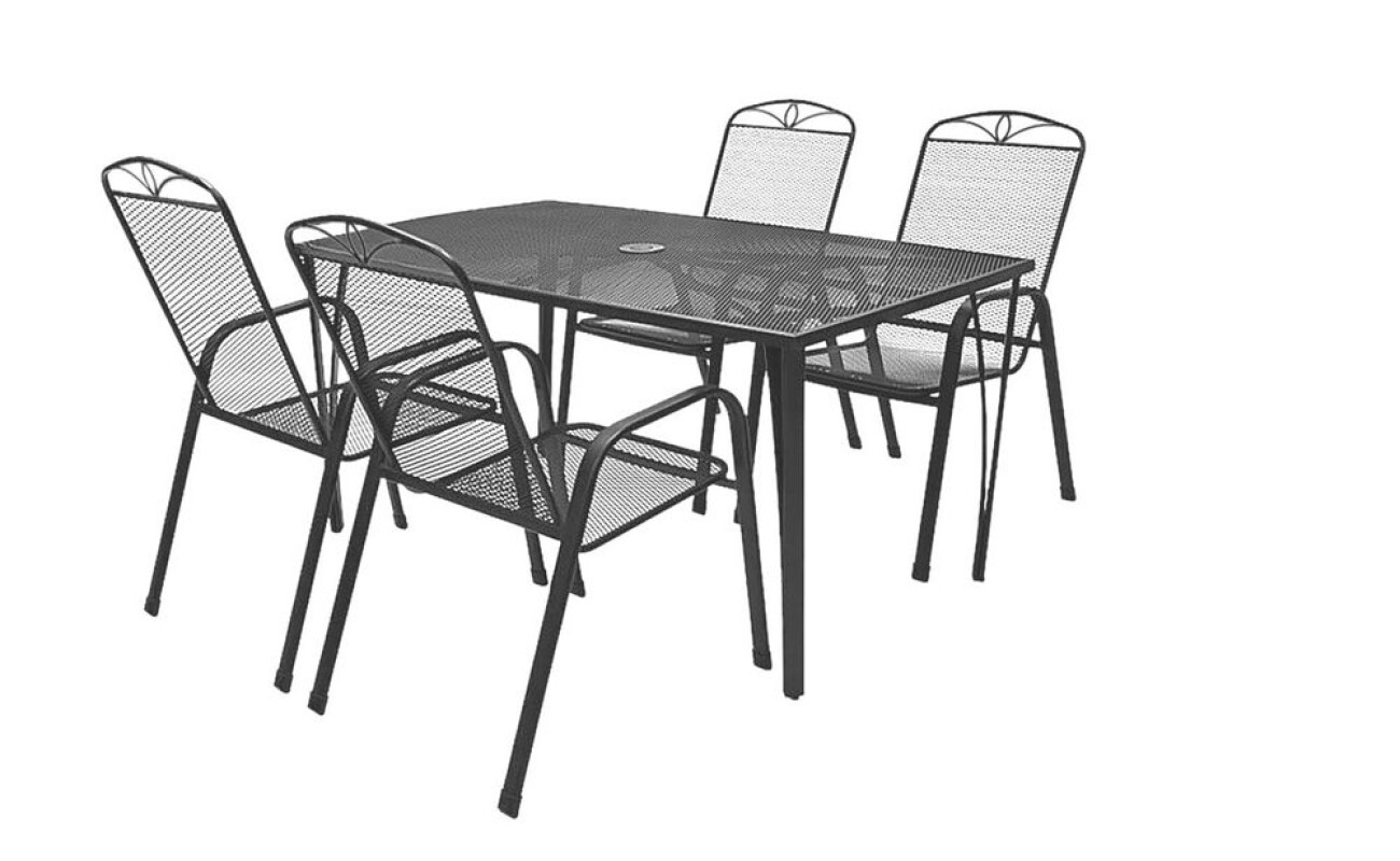 HECHT NAVASSA SET 4 is a combined garden furniture set of chairs (stackable) and a table made of aluminium profiles. Table dimensions: L153 x W96 x H73 cm. Chair dimensions: L56 x W72 x H99