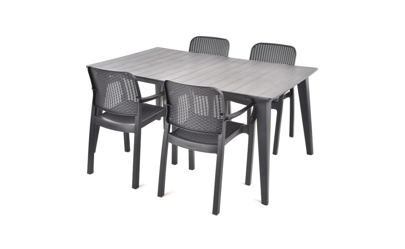 Practical garden furniture set consisting of four chairs and one table.