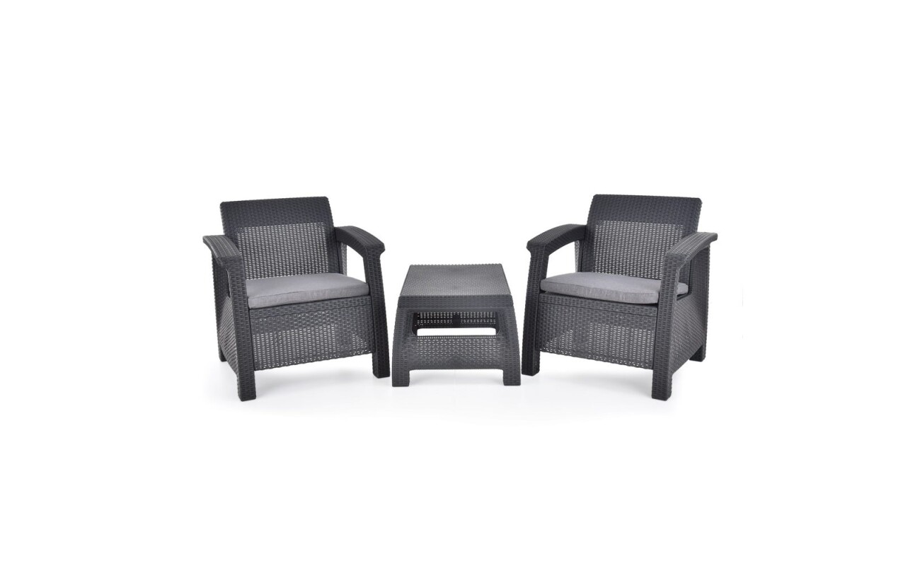 Luxurious combined set of two armchairs and a table made of artificial rattan