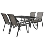 <p>Combined set of four chairs (stackable) and one table made of aluminium profiles with comaxit coating.</p>