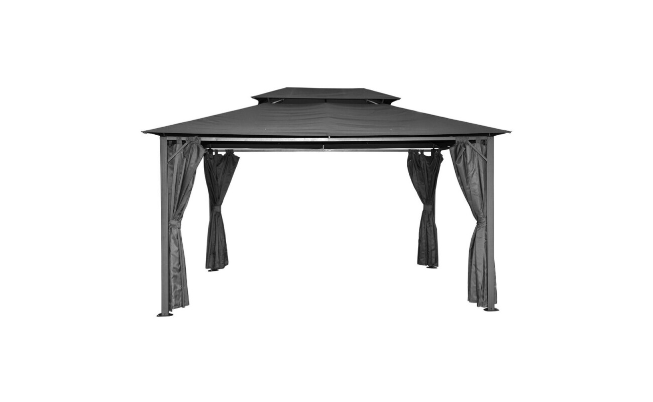 Garden gazebo with robust aluminum steel construction. Floor plan 4 x 3 m. Polyester cover. Luxurious garden gazebo with aluminum steel construction and quality polyester cover.