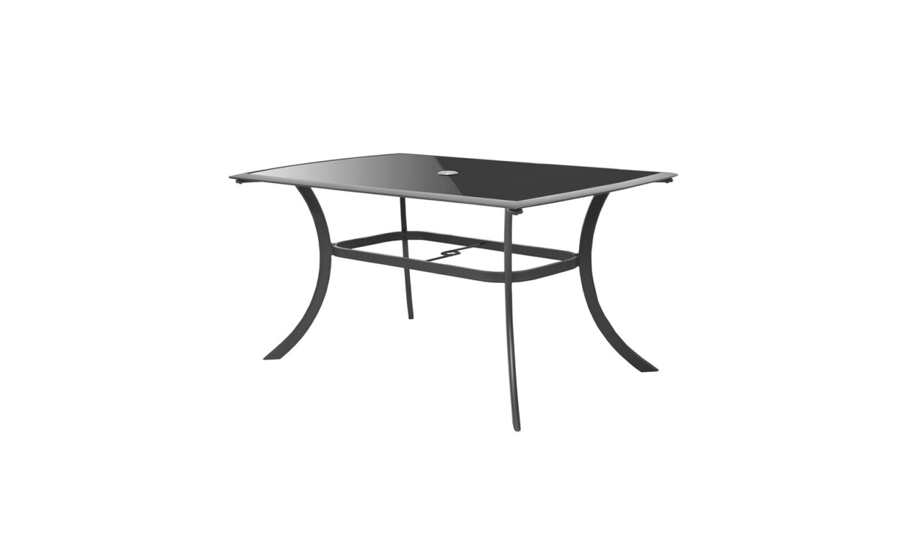 Made of aluminum profiles with Komaxit surface treatment. Table with tempered black glass. Suitable for exteriors and interiors. Not suitable for use in humid environments.