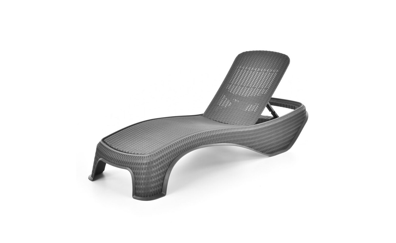Elegant garden chair with adjustable backrest. Imitation of rattan. Resistant to adverse weather conditions and UV radiation. Very easy maintenance and cleaning. Also suitable for use in humid environments. Max. weight capacity 110kg. Dimensions: L 197 x W 74 x H 36 cm. Weight 13