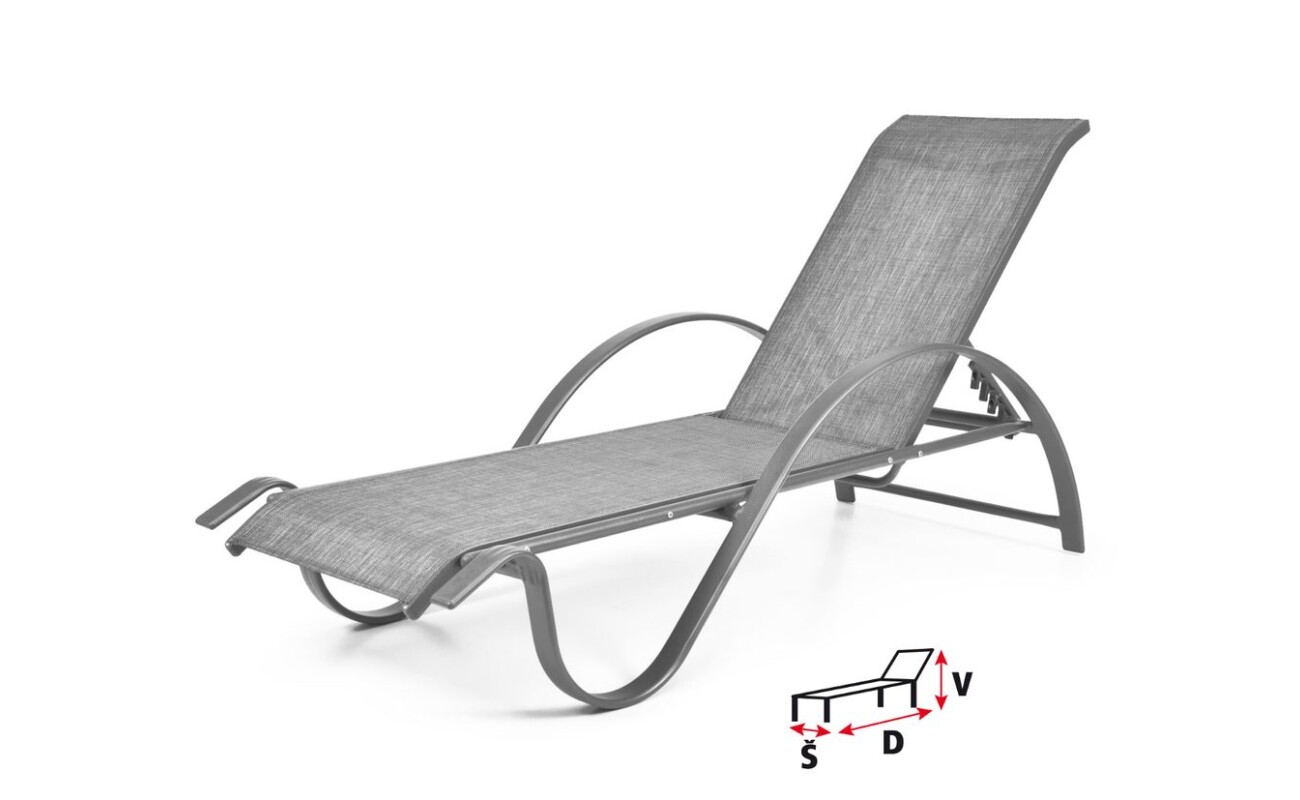 Luxurious adjustable HECHT SOFIA LOUNGER is a garden lounger made of aluminium profiles. Dimensions: L190xW65xH45. Maximum load is 120 kg.