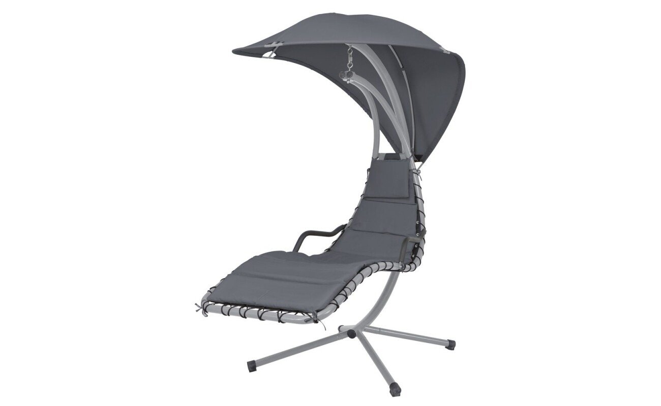 Design rocking chair with a roof made of steel tubes. Load capacity 120 kg.