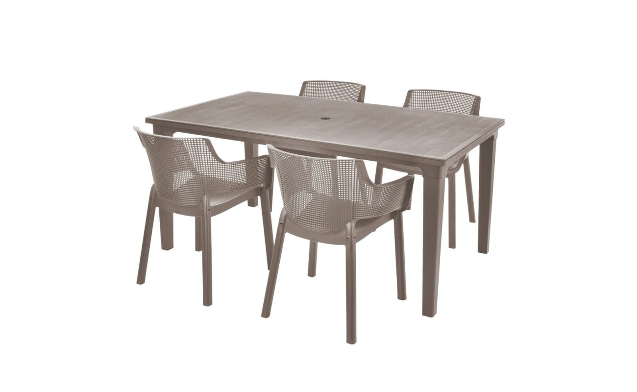 Practical garden furniture set consisting of four chairs and one table.