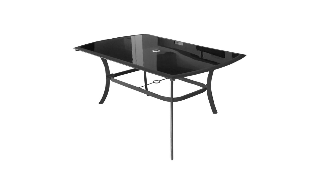 Garden table for SHADOW SET Steel-aluminum construction with komaxit treatment and tempered black glass. 150 x 90 x 72 cm.