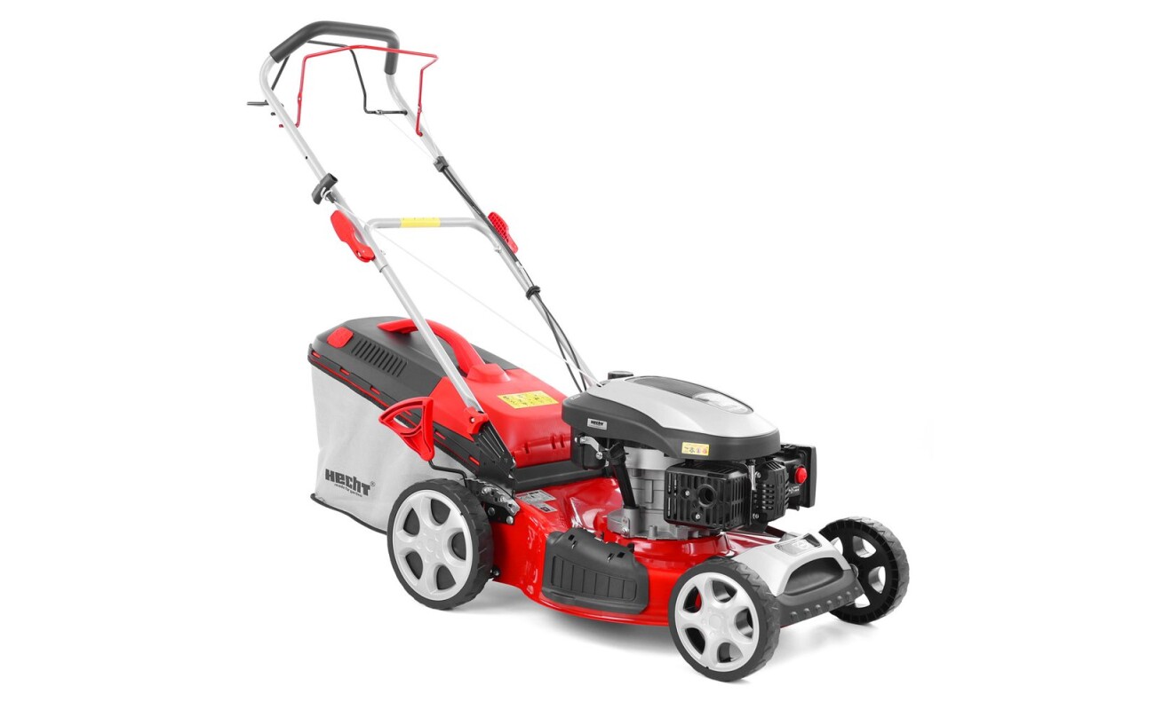 The HECHT 551 SX 5in1 Gasoline Lawn Mower with self-propulsion and 51 cm cutting width is ideal for medium and large gardens. The powerful 175 cm³ HECHT OHV motor